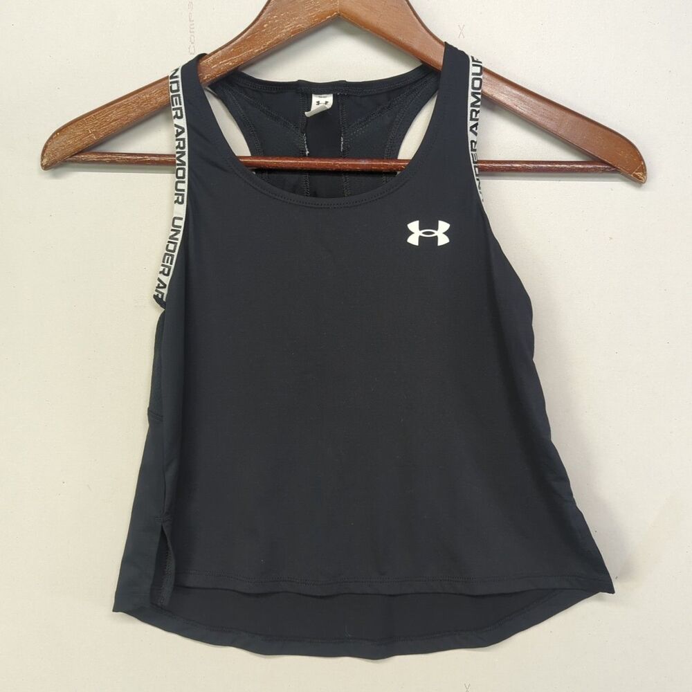 Girls Under Armour Shirt Lot Small10/12 White Girls Never Quit Black Tank - Picture 2 of 16